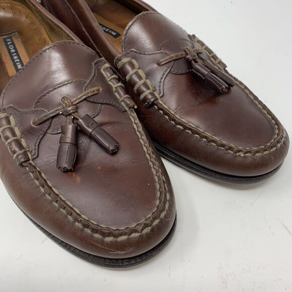 Florsheim Mens Dress Shoes Slip On Loafers Tassel Brown Leather Size 9.5 D